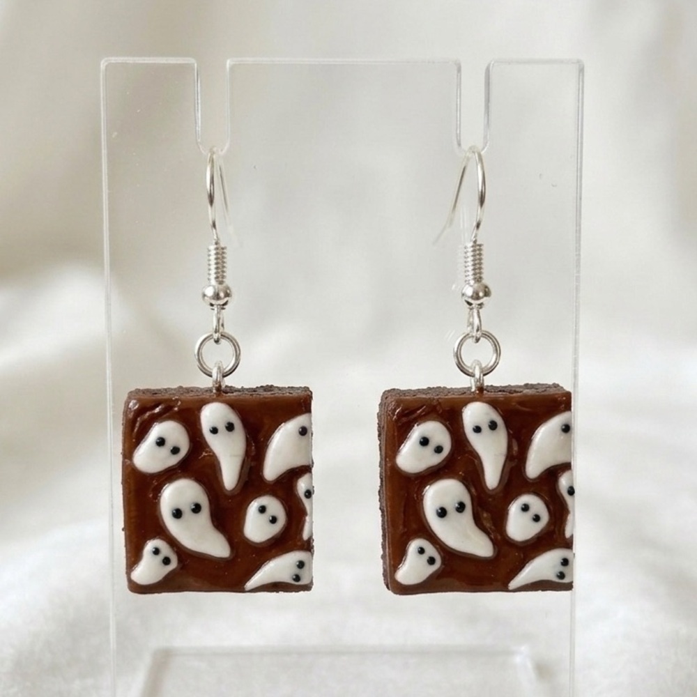 NWT Ghost Brownie Earrings - Handmade - Halloween Earrings - Brown